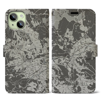 【土岐津（岐阜県）】地図柄iPhoneケース（手帳タイプ）モノトーン・iPhone 15 用