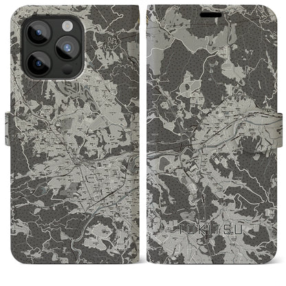 【土岐津（岐阜県）】地図柄iPhoneケース（手帳タイプ）モノトーン・iPhone 15 Pro Max 用