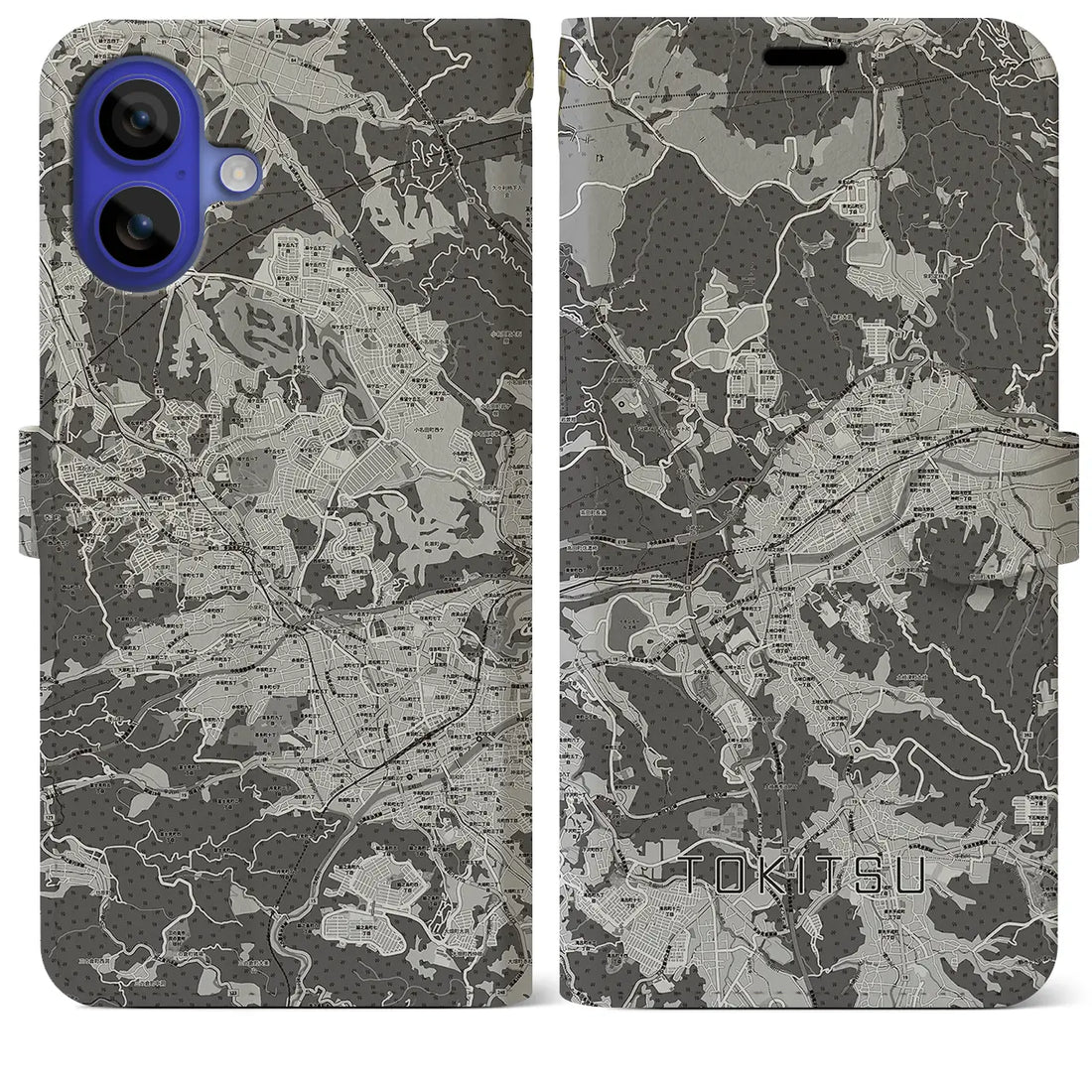 【土岐津(岐阜県)】地図柄iPhoneケース(手帳タイプ)モノトーン・iPhone 16 Pro Max 用