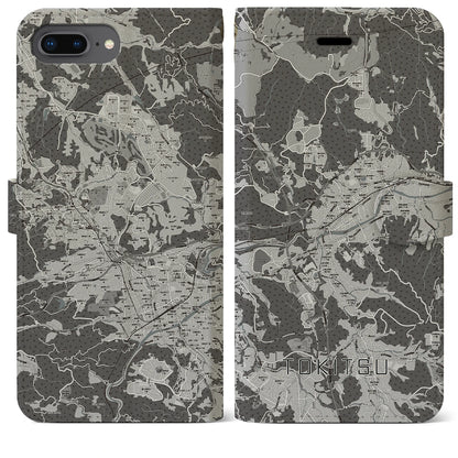 【土岐津（岐阜県）】地図柄iPhoneケース（手帳タイプ）モノトーン・iPhone 8Plus /7Plus / 6sPlus / 6Plus 用