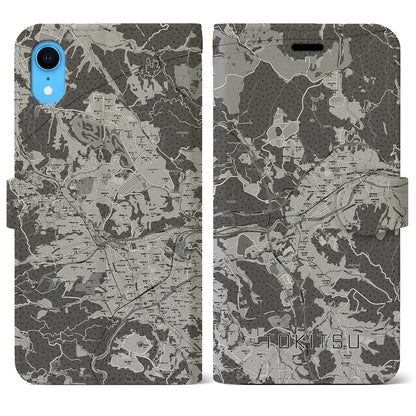 【土岐津（岐阜県）】地図柄iPhoneケース（手帳タイプ）モノトーン・iPhone XR 用