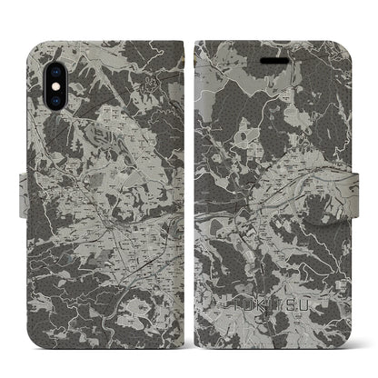 【土岐津（岐阜県）】地図柄iPhoneケース（手帳タイプ）モノトーン・iPhone XS / X 用