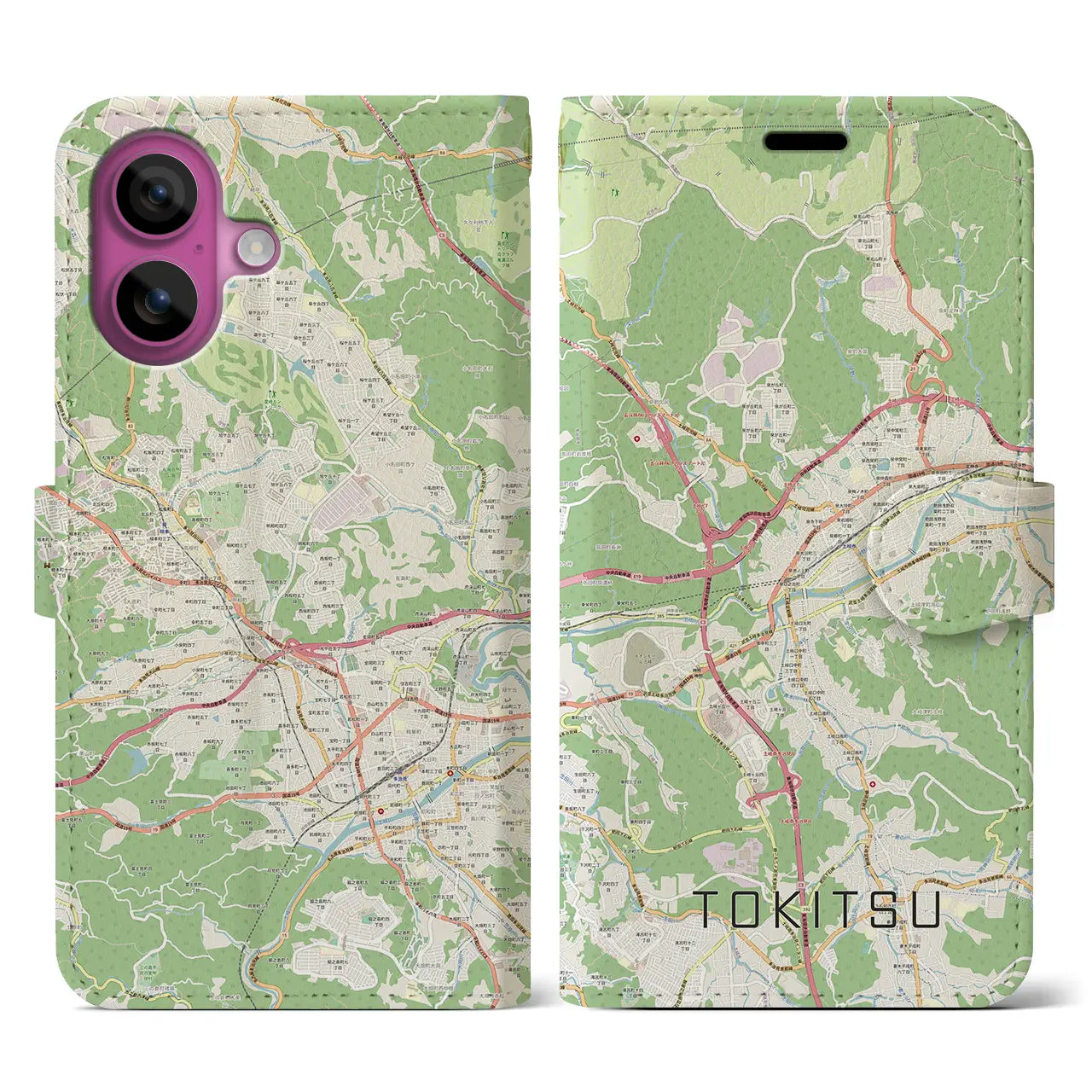 【土岐津（岐阜県）】地図柄iPhoneケース（手帳タイプ）ナチュラル・iPhone 16 Pro 用