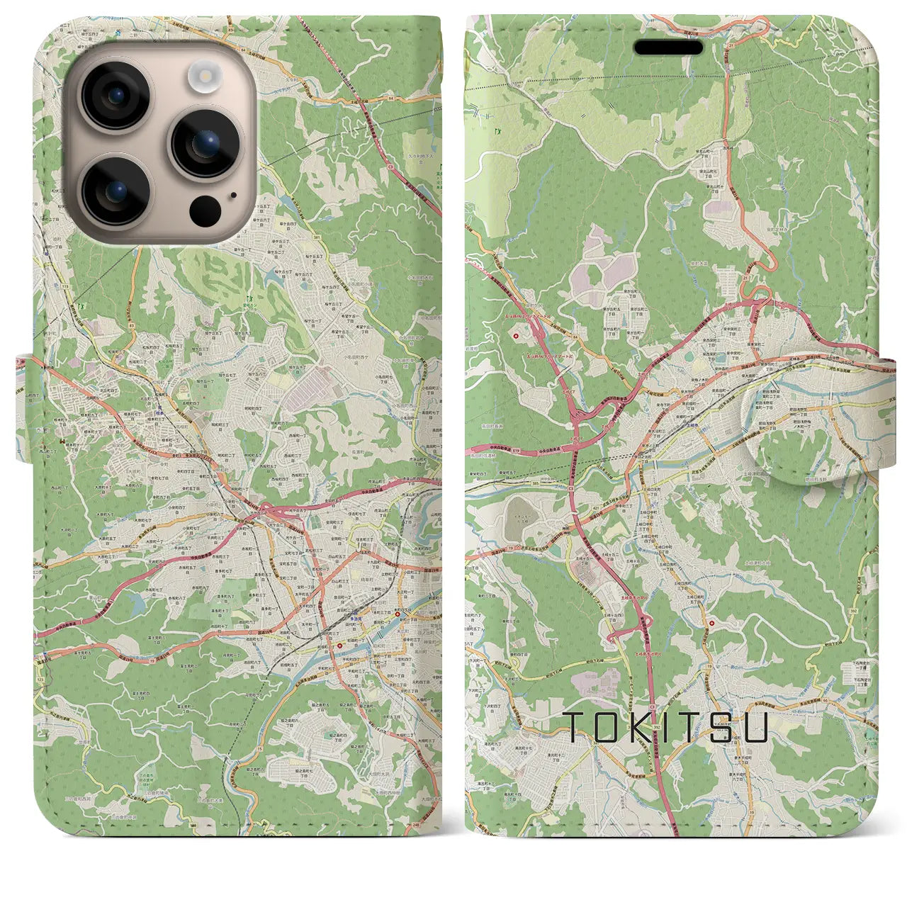 【土岐津（岐阜県）】地図柄iPhoneケース（手帳タイプ）ナチュラル・iPhone 16 Plus 用