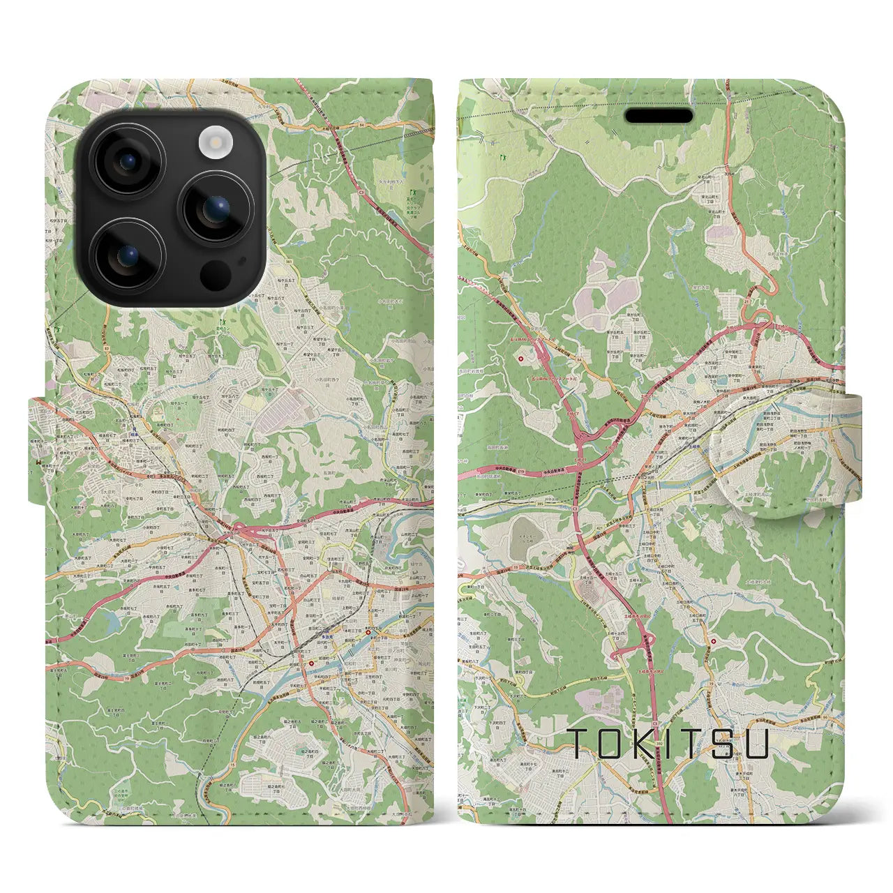 【土岐津（岐阜県）】地図柄iPhoneケース（手帳タイプ）ナチュラル・iPhone 16 用