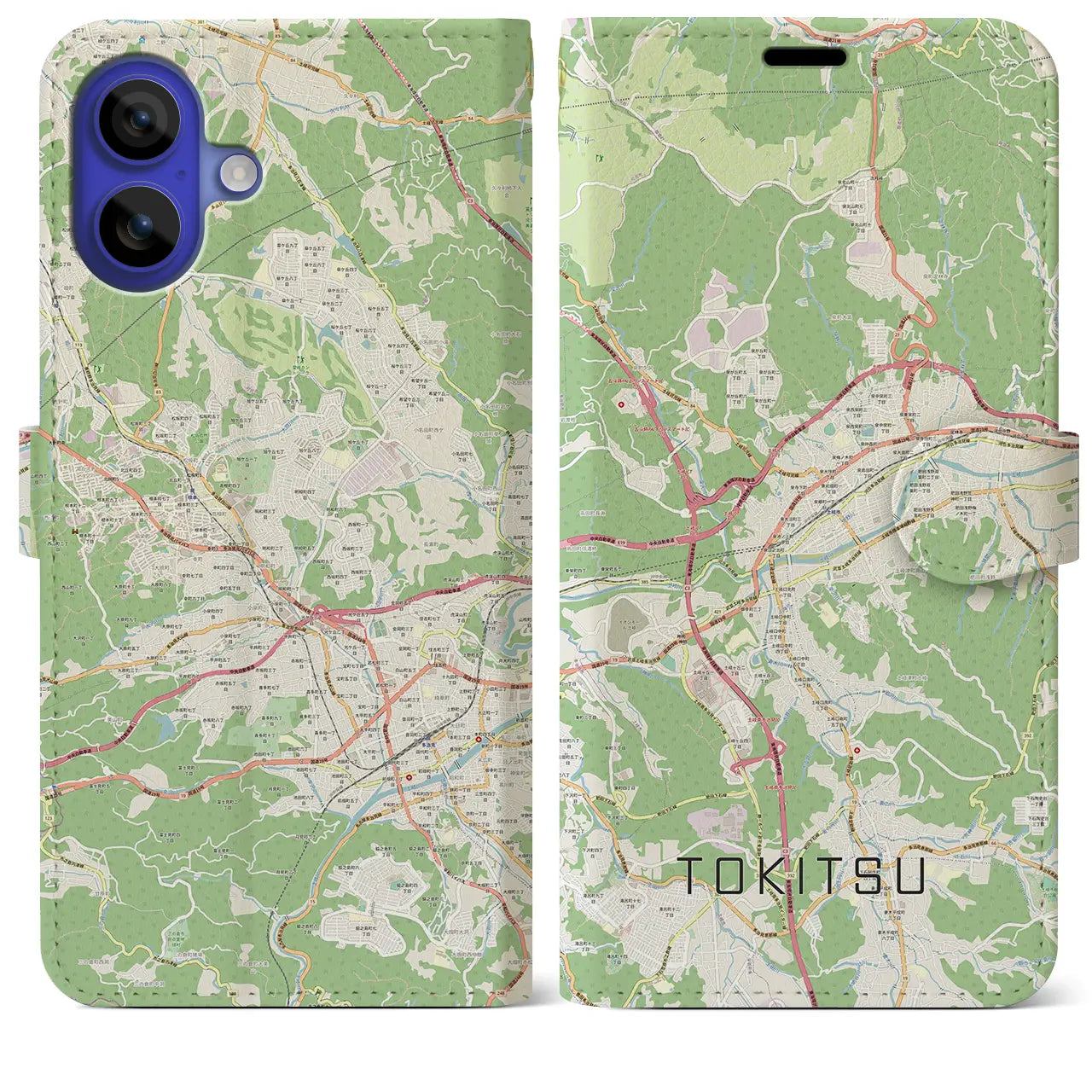 【土岐津（岐阜県）】地図柄iPhoneケース（手帳タイプ）ナチュラル・iPhone 16 Pro Max 用