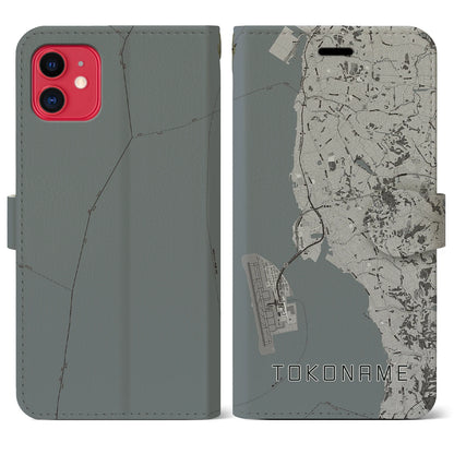 【常滑（愛知県）】地図柄iPhoneケース（手帳タイプ）モノトーン・iPhone 11 用