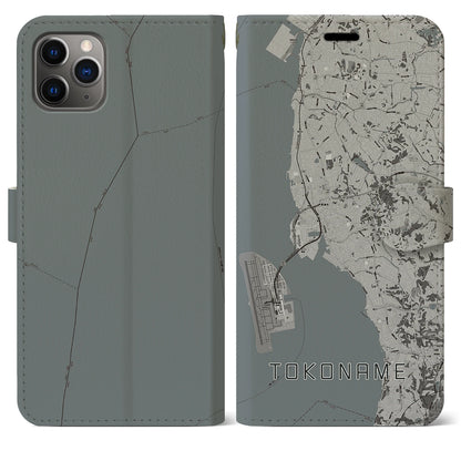 【常滑（愛知県）】地図柄iPhoneケース（手帳タイプ）モノトーン・iPhone 11 Pro Max 用