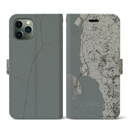 【常滑（愛知県）】地図柄iPhoneケース（手帳タイプ）モノトーン・iPhone 11 Pro 用