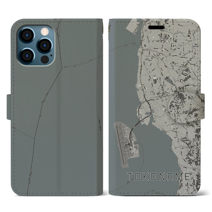 【常滑（愛知県）】地図柄iPhoneケース（手帳タイプ）モノトーン・iPhone 12 / 12 Pro 用