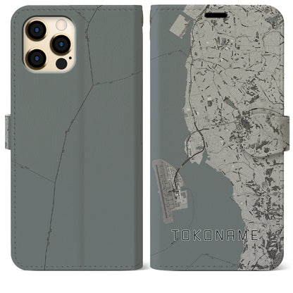 【常滑（愛知県）】地図柄iPhoneケース（手帳タイプ）モノトーン・iPhone 12 Pro Max 用