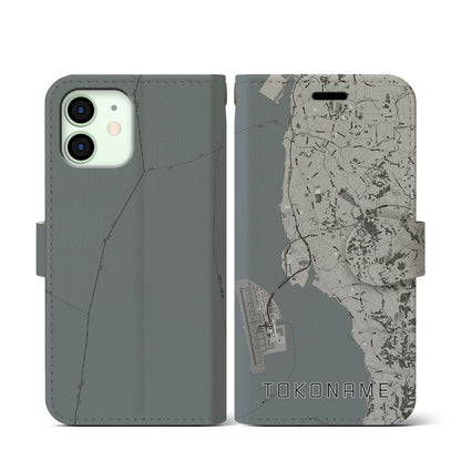 【常滑（愛知県）】地図柄iPhoneケース（手帳タイプ）モノトーン・iPhone 12 mini 用