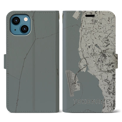 【常滑（愛知県）】地図柄iPhoneケース（手帳タイプ）モノトーン・iPhone 13 用