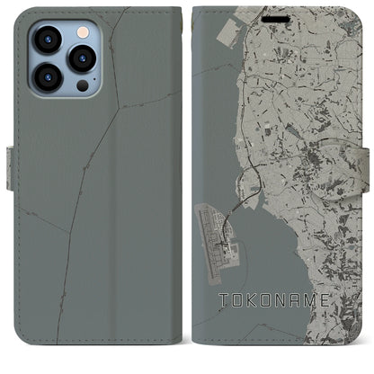 【常滑（愛知県）】地図柄iPhoneケース（手帳タイプ）モノトーン・iPhone 13 Pro Max 用