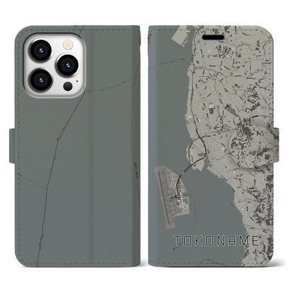 【常滑（愛知県）】地図柄iPhoneケース（手帳タイプ）モノトーン・iPhone 13 Pro 用