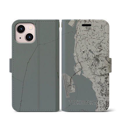 【常滑（愛知県）】地図柄iPhoneケース（手帳タイプ）モノトーン・iPhone 13 mini 用