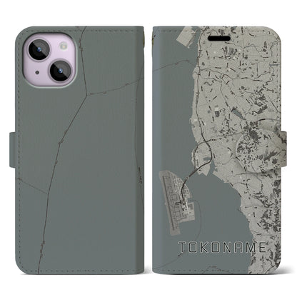 【常滑（愛知県）】地図柄iPhoneケース（手帳タイプ）モノトーン・iPhone 14 用