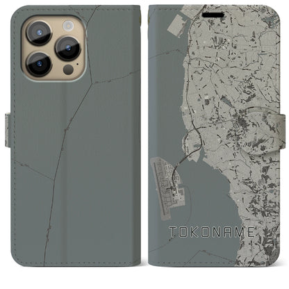 【常滑（愛知県）】地図柄iPhoneケース（手帳タイプ）モノトーン・iPhone 14 Pro Max 用