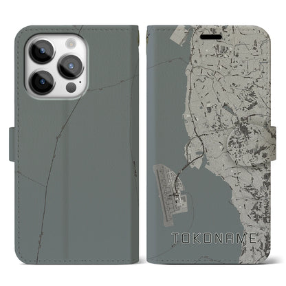 【常滑（愛知県）】地図柄iPhoneケース（手帳タイプ）モノトーン・iPhone 14 Pro 用