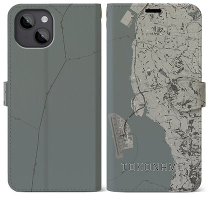 【常滑（愛知県）】地図柄iPhoneケース（手帳タイプ）モノトーン・iPhone 14 Plus 用