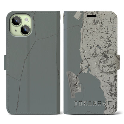 【常滑（愛知県）】地図柄iPhoneケース（手帳タイプ）モノトーン・iPhone 15 用