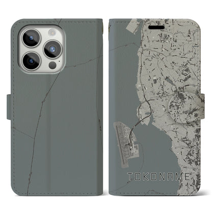 【常滑（愛知県）】地図柄iPhoneケース（手帳タイプ）モノトーン・iPhone 15 Pro 用