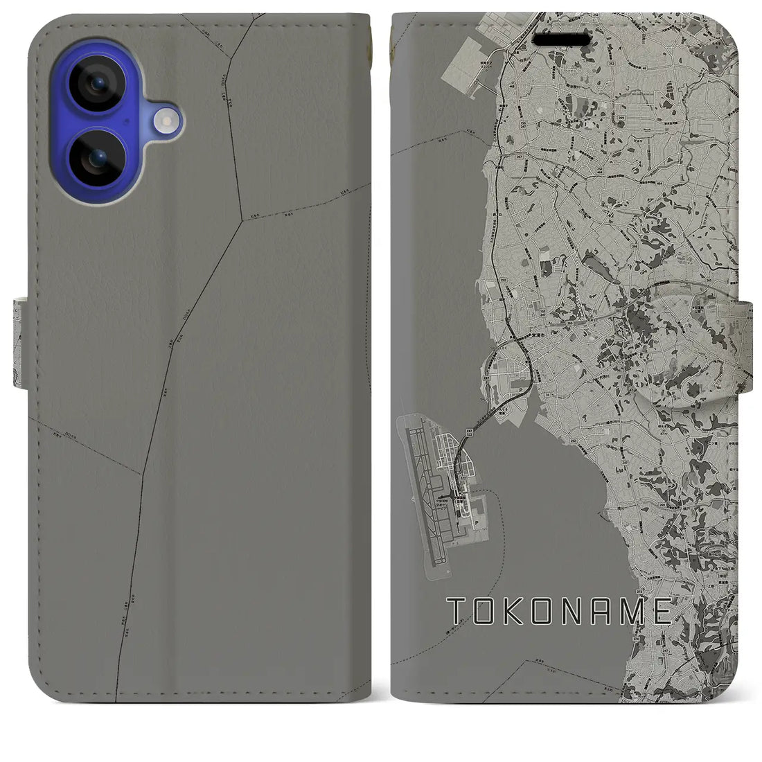 【常滑(愛知県)】地図柄iPhoneケース(手帳タイプ)モノトーン・iPhone 16 Pro Max 用