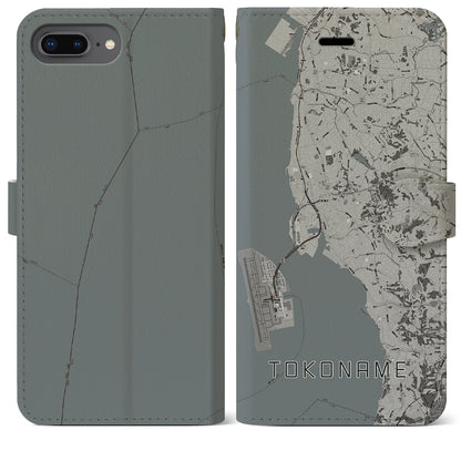 【常滑（愛知県）】地図柄iPhoneケース（手帳タイプ）モノトーン・iPhone 8Plus /7Plus / 6sPlus / 6Plus 用