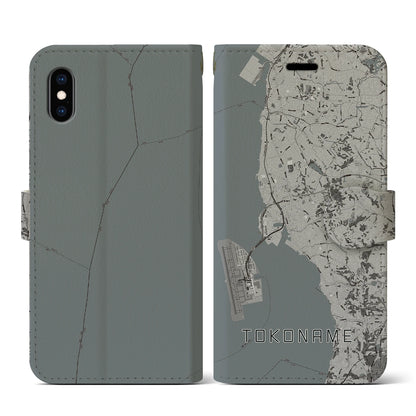 【常滑（愛知県）】地図柄iPhoneケース（手帳タイプ）モノトーン・iPhone XS / X 用