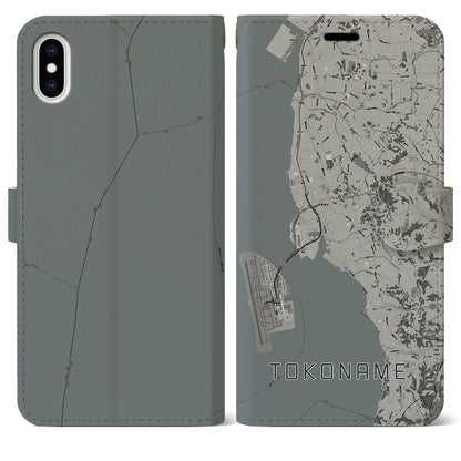 【常滑（愛知県）】地図柄iPhoneケース（手帳タイプ）モノトーン・iPhone XS Max 用