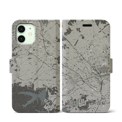 【所沢2（埼玉県）】地図柄iPhoneケース（手帳タイプ）モノトーン・iPhone 12 mini 用