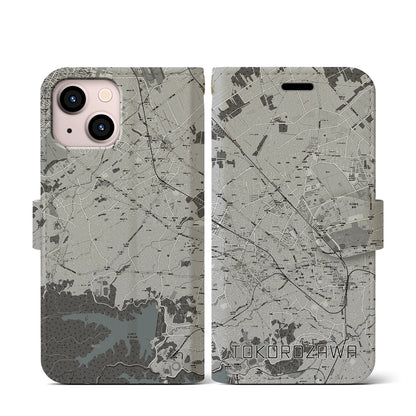 【所沢2（埼玉県）】地図柄iPhoneケース（手帳タイプ）モノトーン・iPhone 13 mini 用