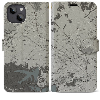 【所沢2（埼玉県）】地図柄iPhoneケース（手帳タイプ）モノトーン・iPhone 14 Plus 用