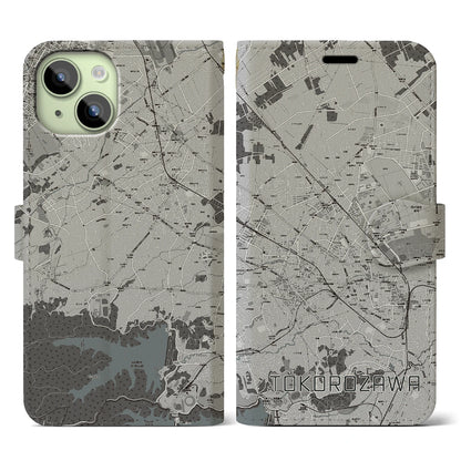 【所沢2（埼玉県）】地図柄iPhoneケース（手帳タイプ）モノトーン・iPhone 15 用