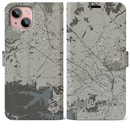 【所沢2（埼玉県）】地図柄iPhoneケース（手帳タイプ）モノトーン・iPhone 15 Plus 用