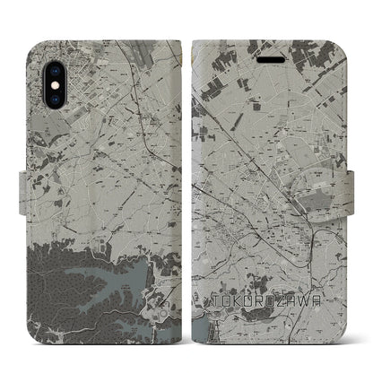 【所沢2（埼玉県）】地図柄iPhoneケース（手帳タイプ）モノトーン・iPhone XS / X 用