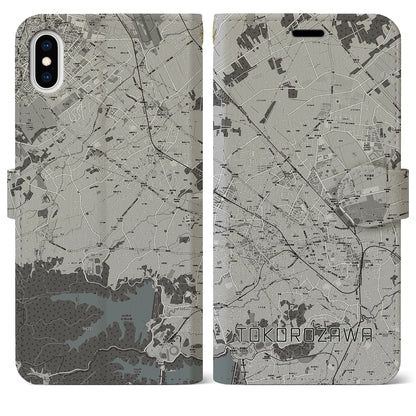 【所沢2（埼玉県）】地図柄iPhoneケース（手帳タイプ）モノトーン・iPhone XS Max 用