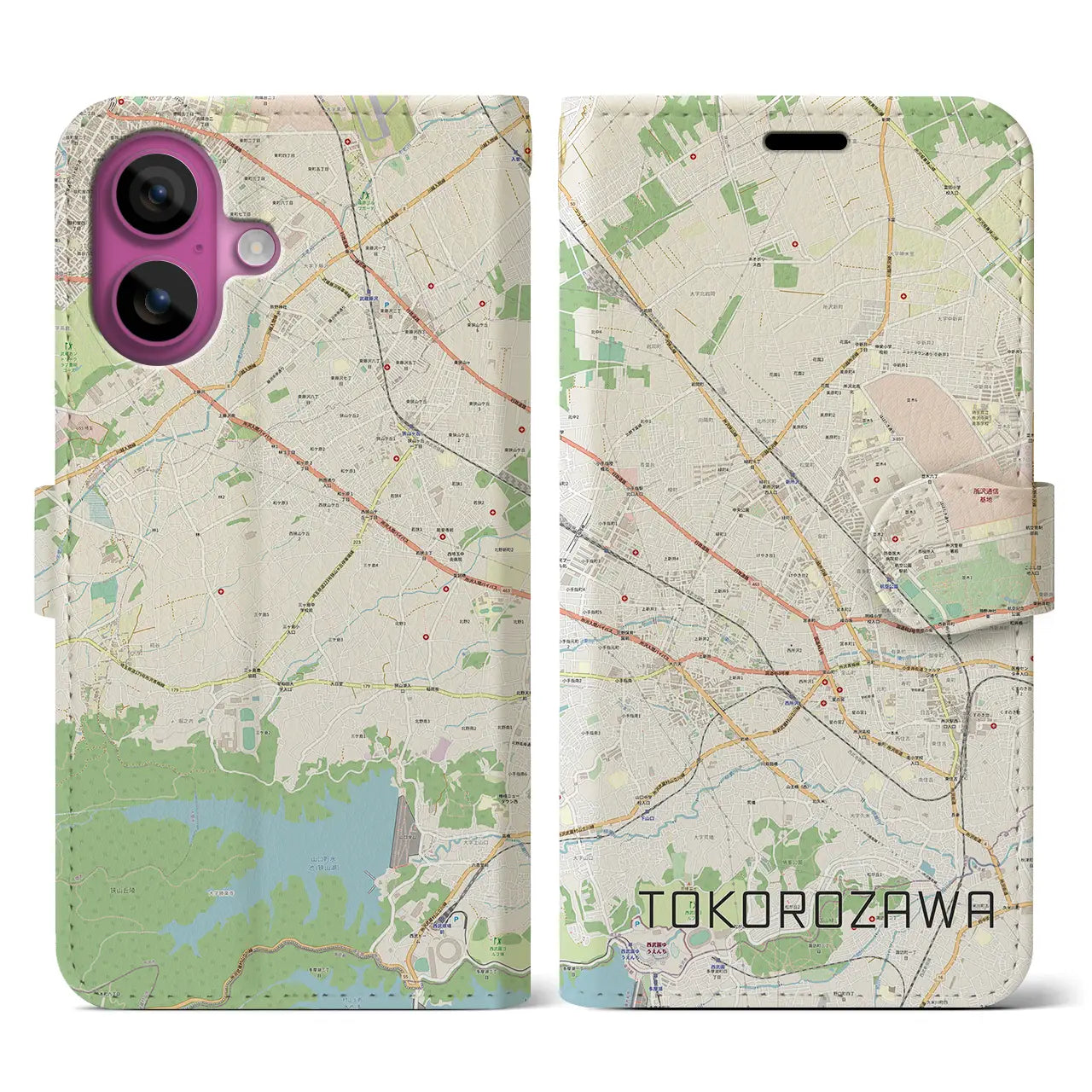 【所沢2（埼玉県）】地図柄iPhoneケース（手帳タイプ）ナチュラル・iPhone 16 Pro 用