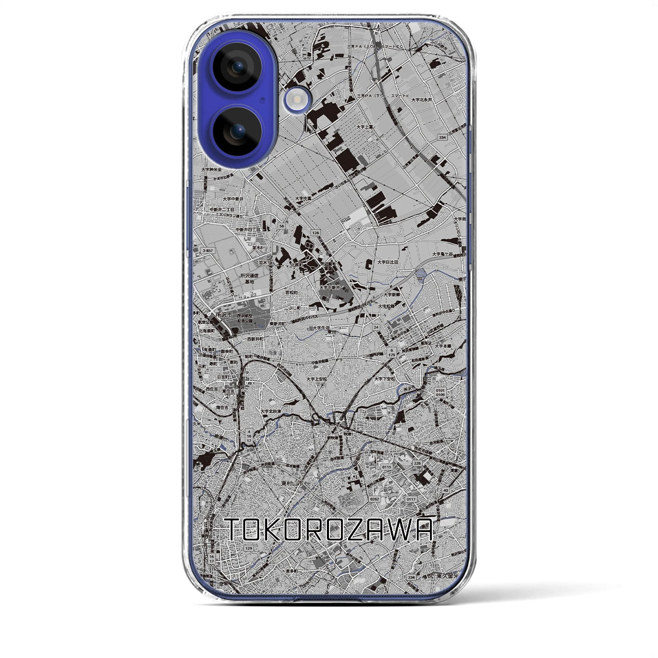 【所沢3（埼玉県）】地図柄iPhoneケース（クリアタイプ）モノトーン・iPhone 16 Pro Max 用