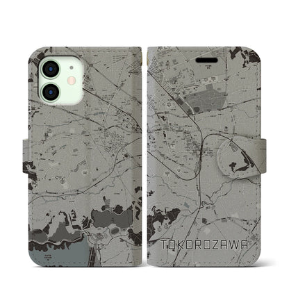 【所沢（埼玉県）】地図柄iPhoneケース（手帳タイプ）モノトーン・iPhone 12 mini 用