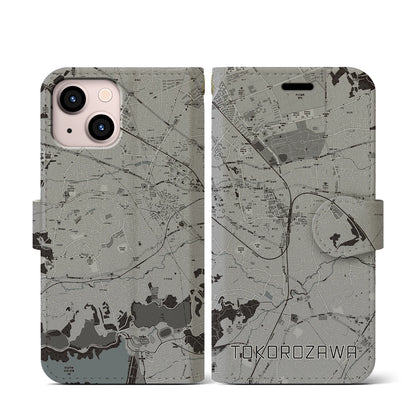 【所沢（埼玉県）】地図柄iPhoneケース（手帳タイプ）モノトーン・iPhone 13 mini 用