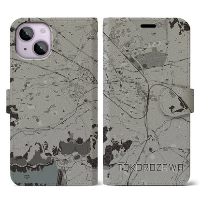 【所沢（埼玉県）】地図柄iPhoneケース（手帳タイプ）モノトーン・iPhone 14 用