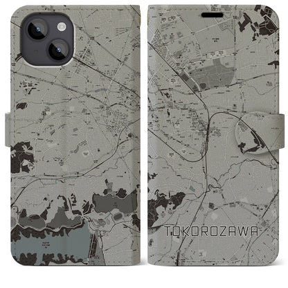 【所沢（埼玉県）】地図柄iPhoneケース（手帳タイプ）モノトーン・iPhone 14 Plus 用