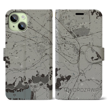 【所沢（埼玉県）】地図柄iPhoneケース（手帳タイプ）モノトーン・iPhone 15 用