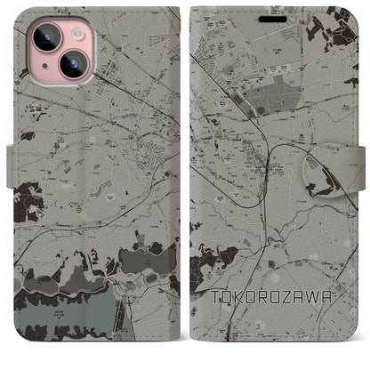 【所沢（埼玉県）】地図柄iPhoneケース（手帳タイプ）モノトーン・iPhone 15 Plus 用