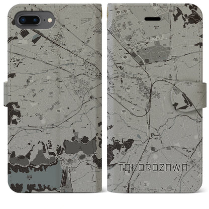 【所沢（埼玉県）】地図柄iPhoneケース（手帳タイプ）モノトーン・iPhone 8Plus /7Plus / 6sPlus / 6Plus 用