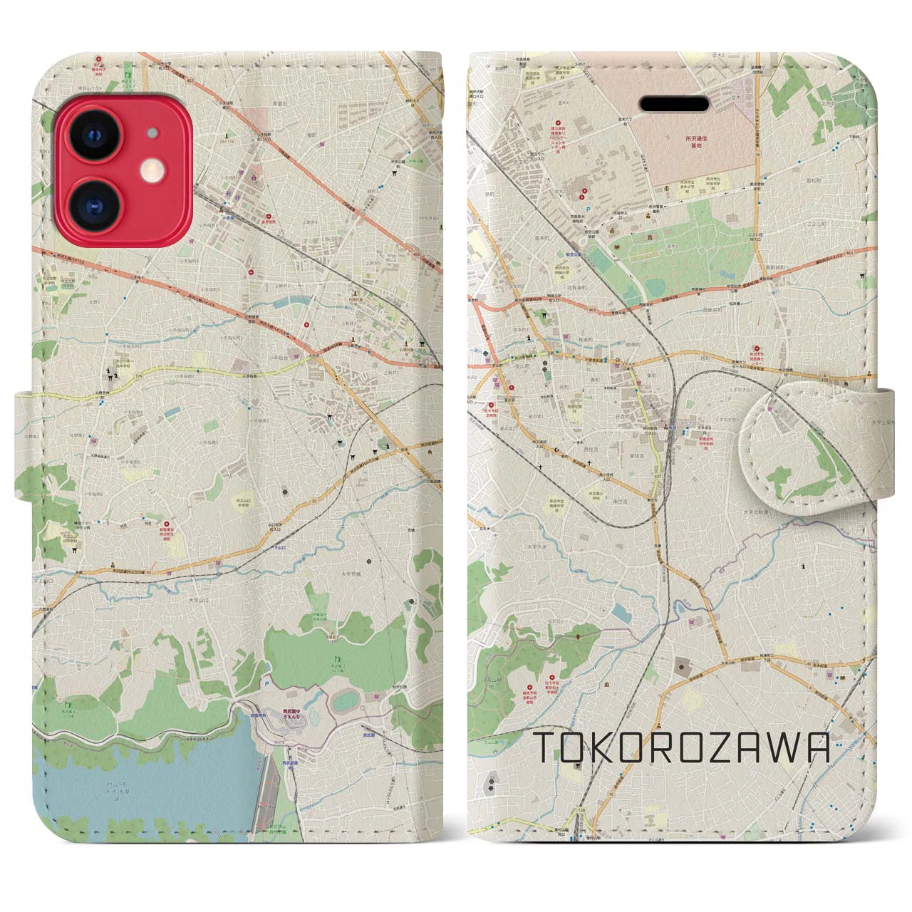 【所沢】地図柄iPhoneケース（手帳両面タイプ・ナチュラル）iPhone 11 用
