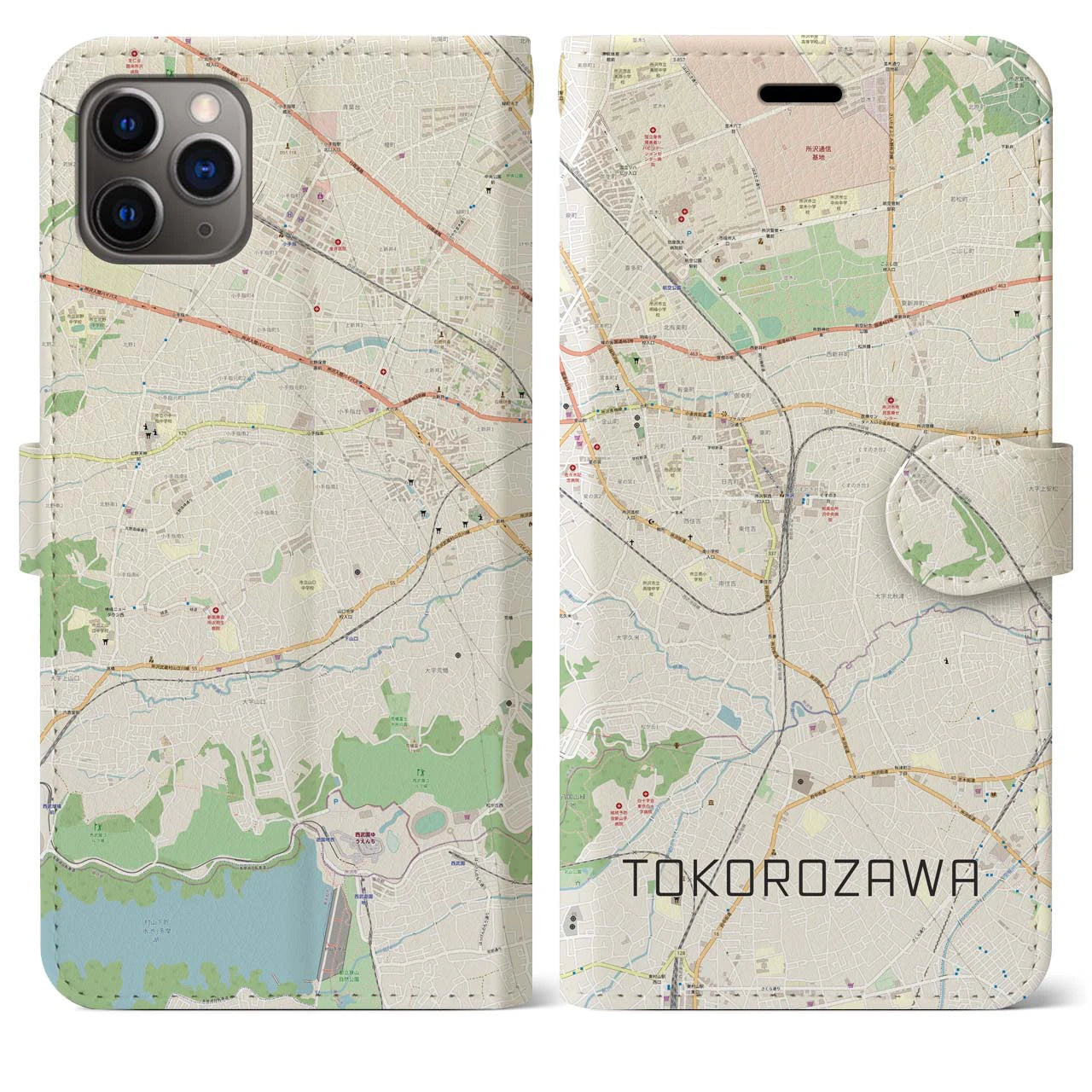 【所沢】地図柄iPhoneケース（手帳両面タイプ・ナチュラル）iPhone 11 Pro Max 用