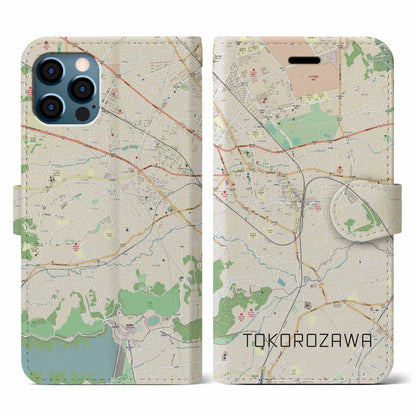 【所沢（埼玉県）】地図柄iPhoneケース（手帳タイプ）ナチュラル・iPhone 12 / 12 Pro 用
