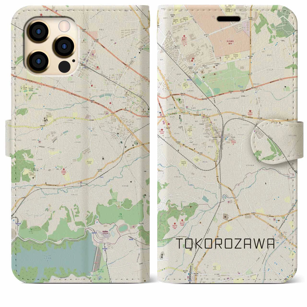 【所沢】地図柄iPhoneケース（手帳両面タイプ・ナチュラル）iPhone 12 Pro Max 用